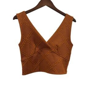 Maeve Anthropologie Knit Cropped Top Pecan Brown Size M Textured Layering Piece